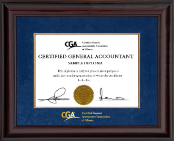 Glossy mahogany wood frame for the 8.5X11 CGA PROVINCIAL Legacy Certificate with blue velvet mat board, gold fillet inlay & gold logo (120953-13X15H-BLV/GF.GFS)